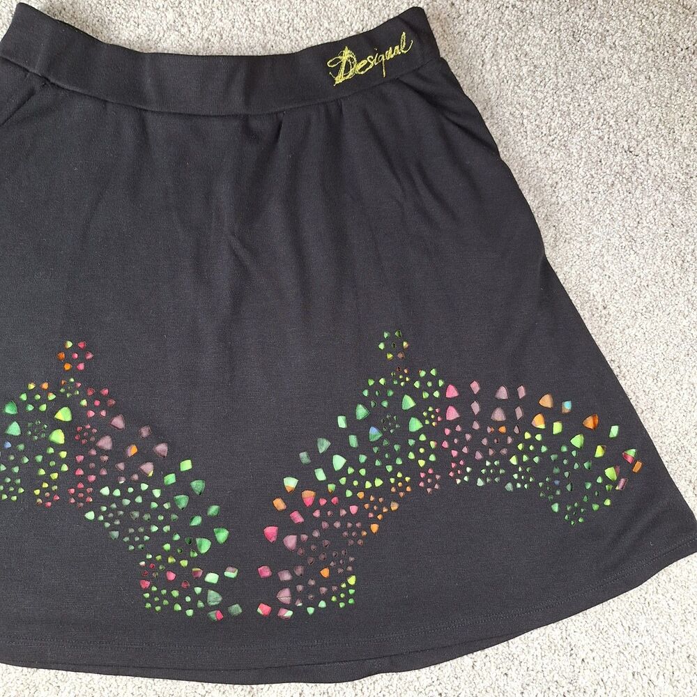 XL DESIGUAL LaserJet Geometric Colorfully Lined Skirt With Pockets Stretch Waist